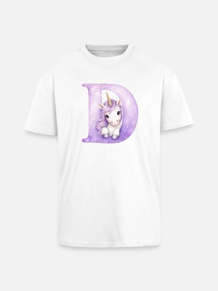 Buchstabe D Lila Einhorn - Oversized Heavyweight Unisex T-Shirt - Weiß