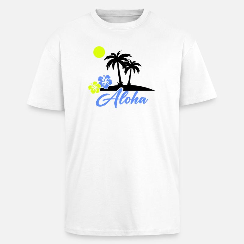 Aloha Hibiskus Neon Script - Oversized Heavyweight Unisex T-Shirt - Weiß