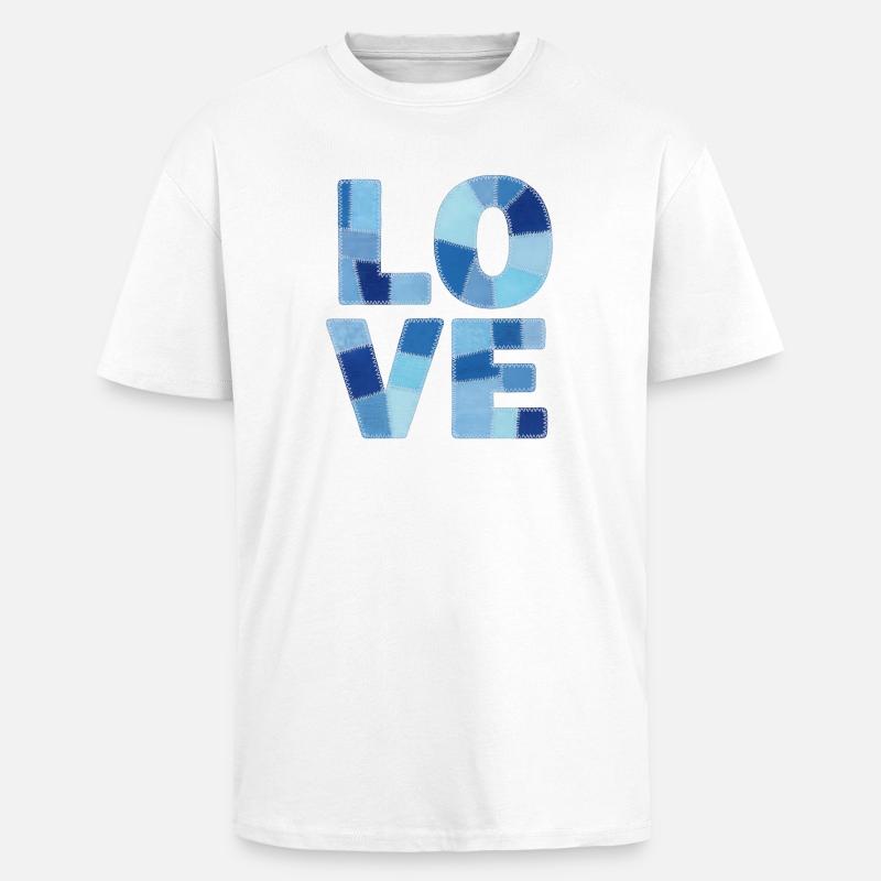 Patchwork Love Blue - Unisex Oversized Heavyweight T-shirt - white