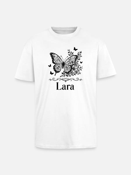 Cadeau floral papillon Lara Prénom - T-shirt unisexe oversize épais - blanc