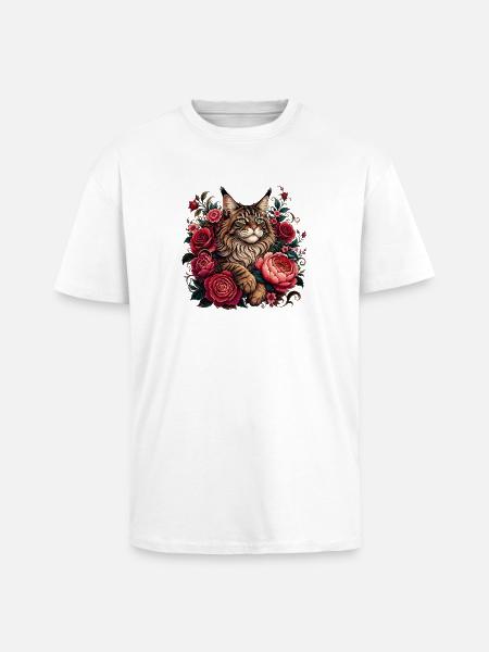 Katzenporträt im Blumenkreis - Oversized Heavyweight Unisex T-Shirt - Weiß