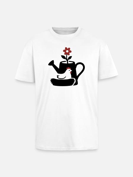 Giesskanne Huhn Nest Grafik - Oversized Heavyweight Unisex T-Shirt - Weiß