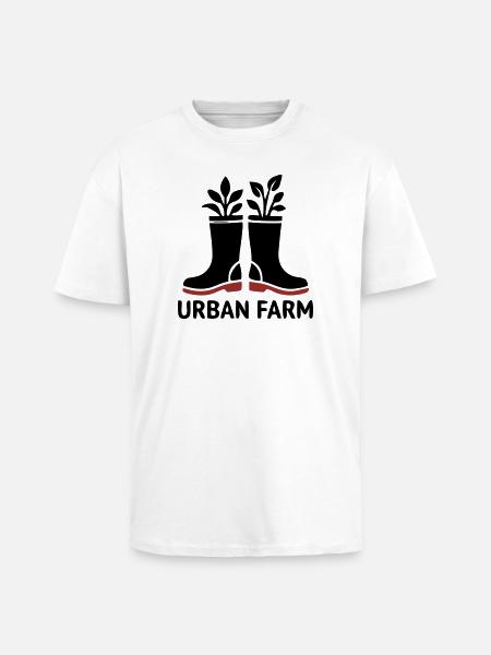 Urban Farm Rubber Boots Logo - Unisex Oversized Heavyweight T-shirt - white