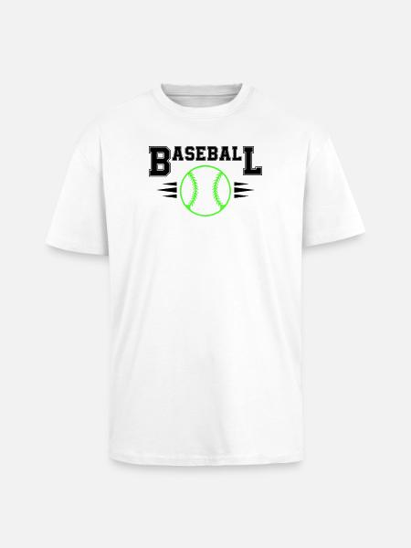 Neon Baseball Ball with Illuminated Stitches - Unisex Oversized Heavyweight T-shirt - white