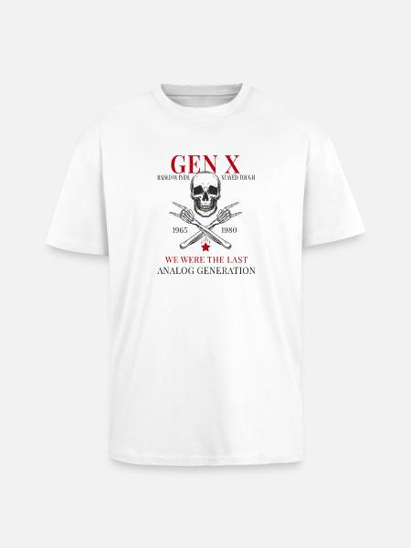 Gen X – Raised Outside Stayed Tough - Unisex Oversized Heavyweight T-shirt - white