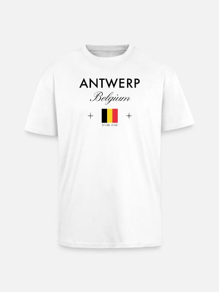 Coordonnées d’Anvers Voyage Souvenir - T-shirt unisexe oversize épais - blanc