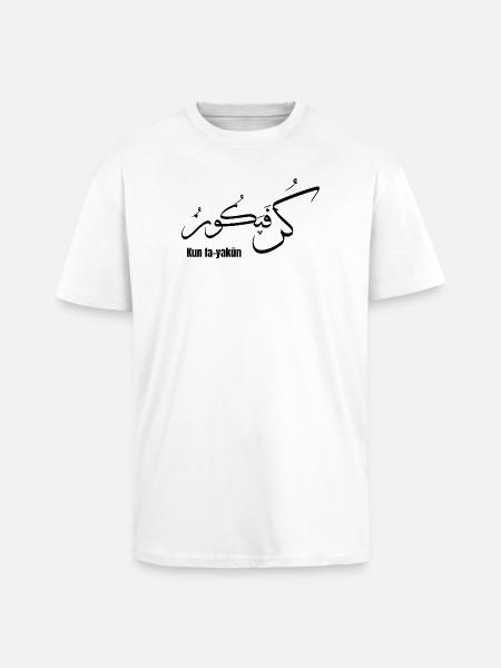 Calligraphie arabe Kun Fa Yakun  - T-shirt unisexe oversize épais - blanc
