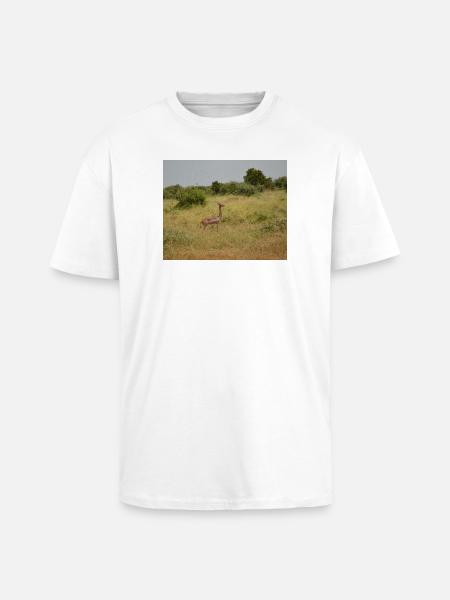 Deer in the steppe grass - Unisex Oversized Heavyweight T-shirt - white