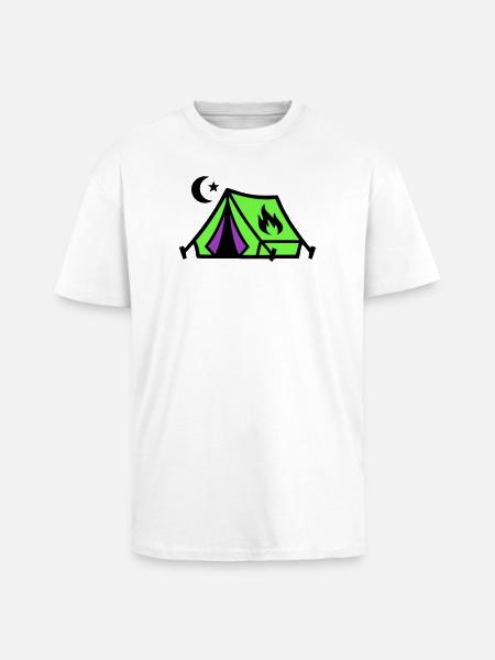 Tent Campfire Festival Icon - Unisex Oversized Heavyweight T-shirt - white