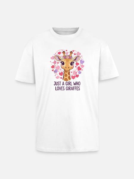 Giraffe Love Girl GIRAFFE - Unisex Oversized Heavyweight T-shirt - white