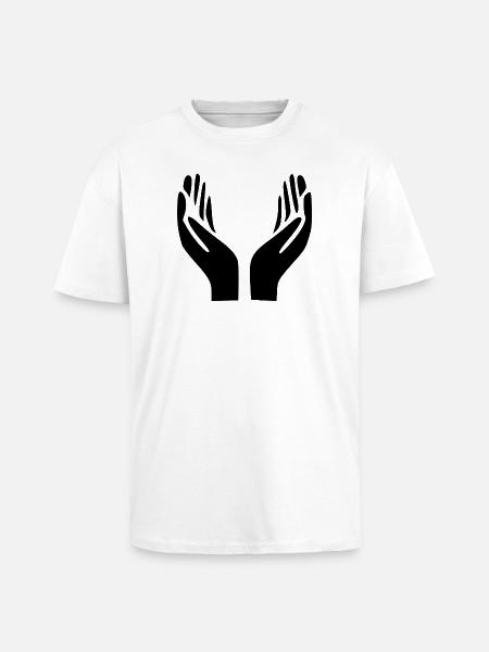 Open Hands Hand Gesture - Unisex Oversized Heavyweight T-shirt - white