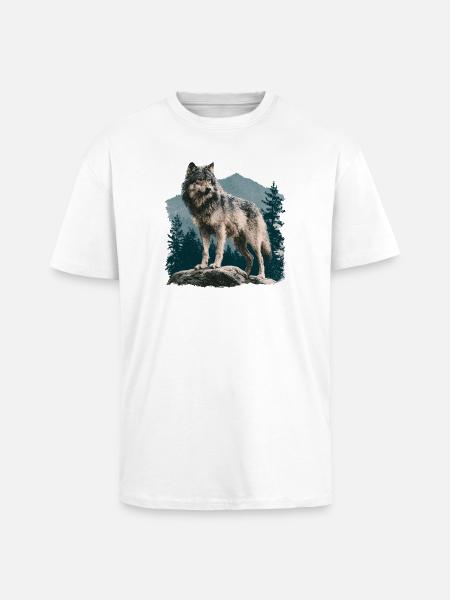 Wolf - Oversized Heavyweight Unisex T-Shirt - Weiß