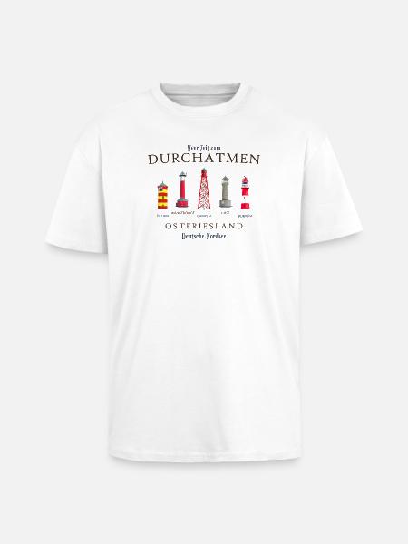 Ostfriesland, handgezeichnete Leuchttürme - Oversized Heavyweight Unisex T-Shirt - Weiß