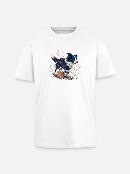 Hund auf der bunten Wiese - Oversized Heavyweight Unisex T-Shirt - Weiß