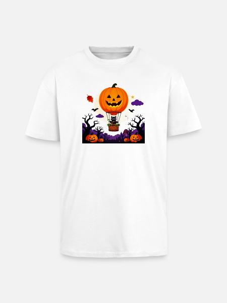 Pumpkin Balloon Cat Halloween Scene - Unisex Oversized Heavyweight T-shirt - white