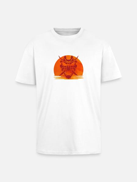 Sunset Dragon Guardian 侍 - Unisex Oversized Heavyweight T-shirt - white