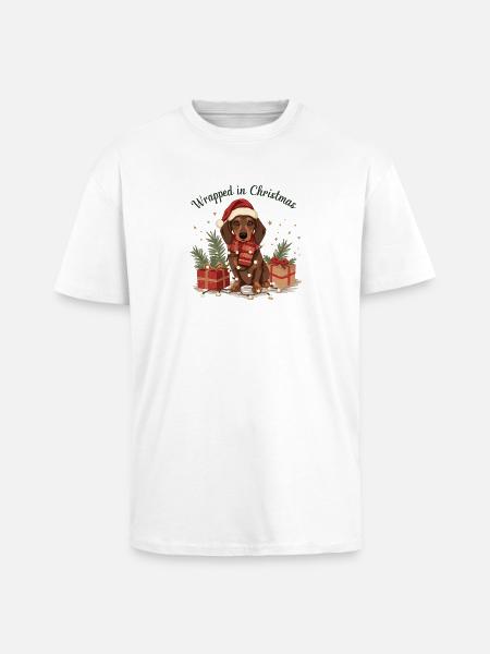 Noël teckel emballé dans Noël - T-shirt unisexe oversize épais - blanc