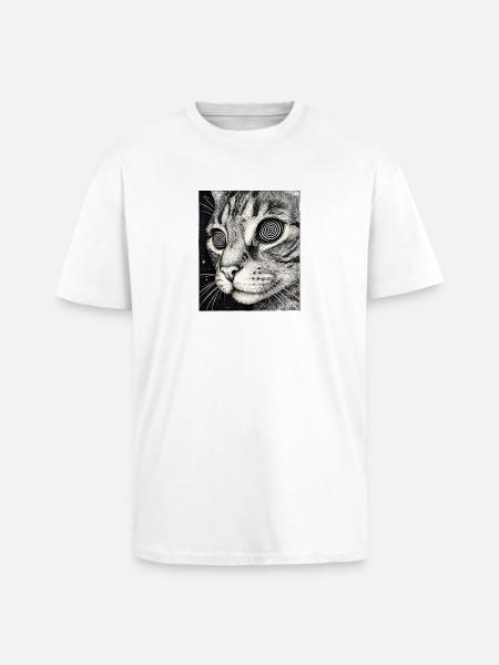 Hypnotischer Katzenblick im All - Oversized Heavyweight Unisex T-Shirt - Weiß