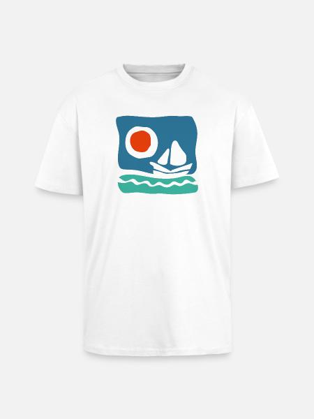 Sailboat on azure sea – Marine illustration - Unisex Oversized Heavyweight T-shirt - white