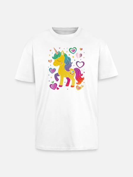 Niedliches Einhorn mit Herzen Design - Oversized Heavyweight Unisex T-Shirt - Weiß