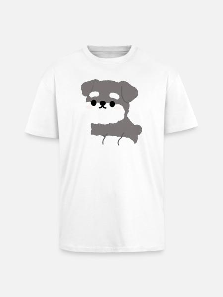 Grey Fluffy Schnauzer Pup Charm - Unisex Oversized Heavyweight T-shirt - white