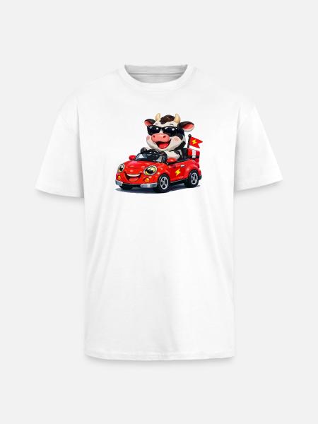 Tough cow in red convertible - Unisex Oversized Heavyweight T-shirt - white