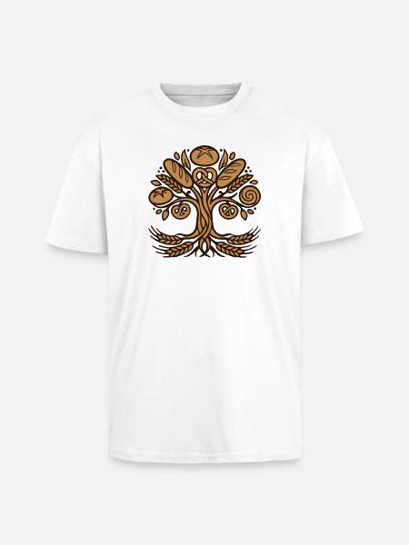 Tree of Life Pretzel Bread Logo - Unisex Oversized Heavyweight T-shirt - white