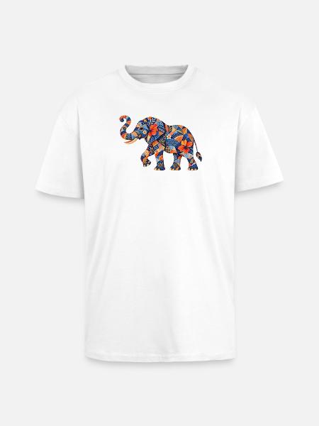 Patchwork Elephant Floral Pattern - Unisex Oversized Heavyweight T-shirt - white