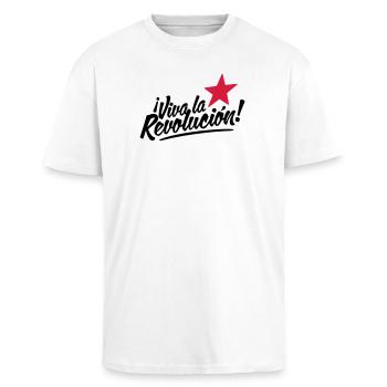 viva la revolucion - revolution! - Unisex Oversized Heavyweight T-shirt - white - Front - Alina (178cm) & Michal (187cm)