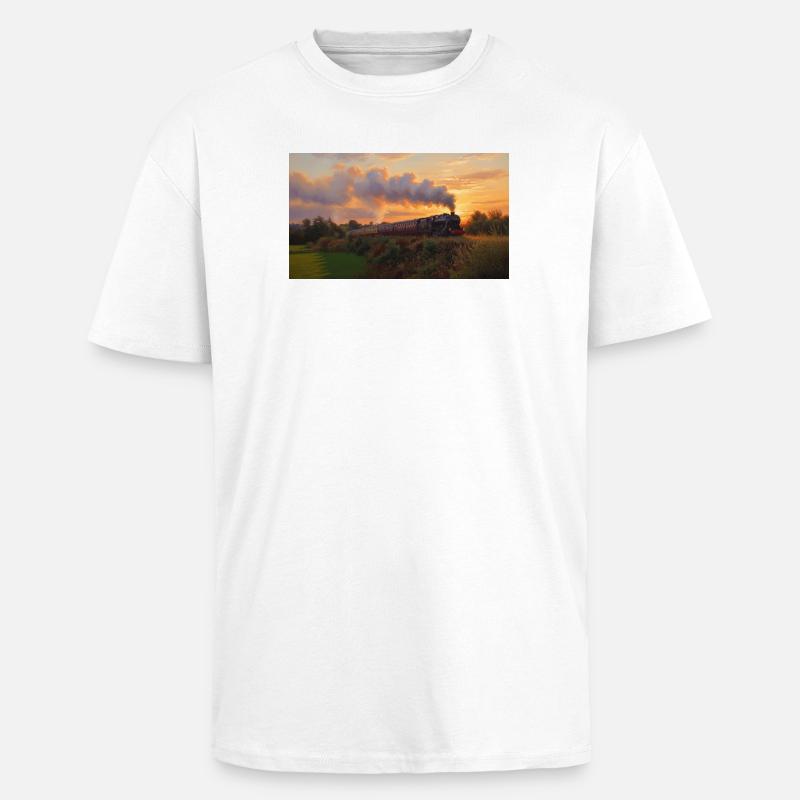 Sunset Steam Train - Oversized Heavyweight Unisex T-Shirt - Weiß