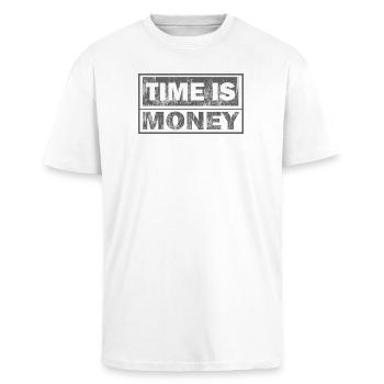 Le temps, c’est de l’argent : texte de deux lignes - T-shirt unisexe oversize épais - blanc - Devant - Alina (178cm) & Michal (187cm)