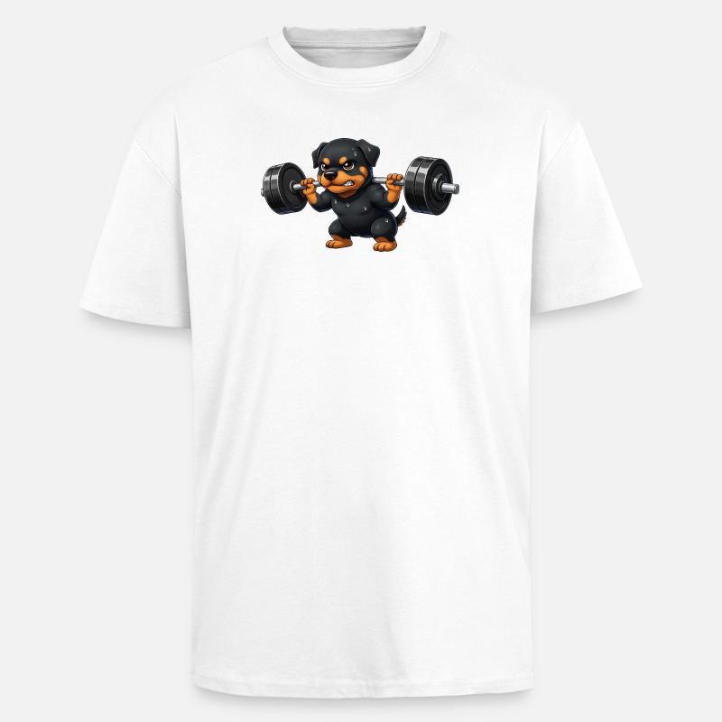 Rottweiler Gewichtheber Barbell Training Workout - Oversized Heavyweight Unisex T-Shirt - Weiß
