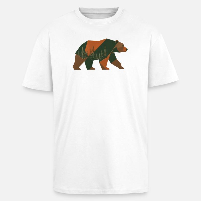 Geometric Forest Bear - Unisex Oversized Heavyweight T-shirt - white