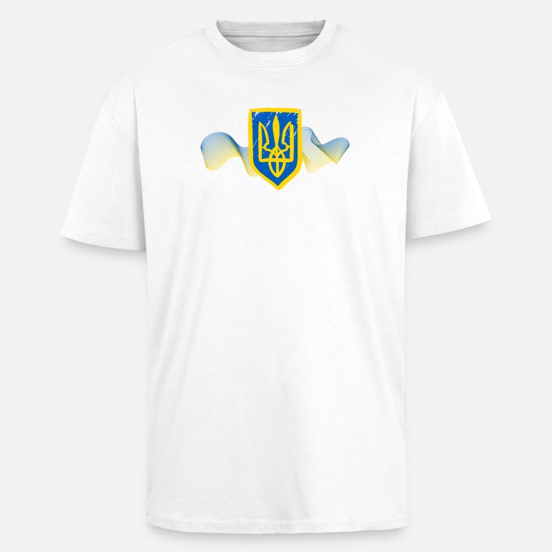 Conception de l’emblème du trident ukrainien - T-shirt unisexe oversize épais - blanc