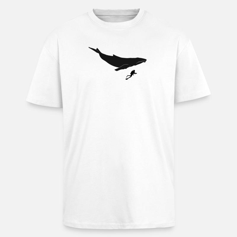 Baleine à bosse avec plongeur - T-shirt unisexe oversize épais - blanc