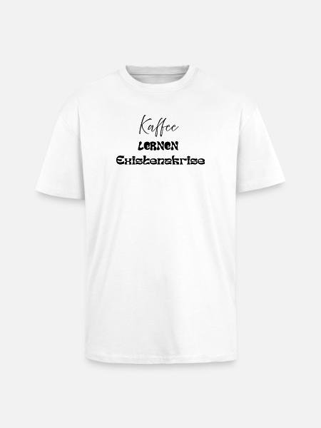 Coffee -> Learning -> Existential Crisis - Unisex Oversized Heavyweight T-shirt - white