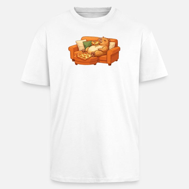 Capybara Sofa Pizza Relaxed Relax Motif - Unisex Oversized Heavyweight T-shirt - white