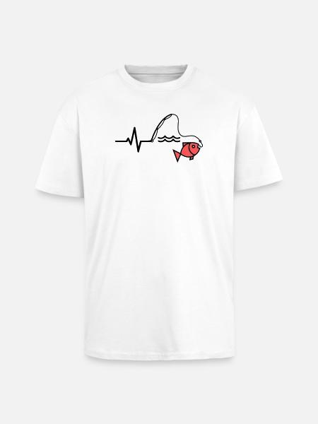 EKG Angelrute Fisch Outline - Oversized Heavyweight Unisex T-Shirt - Weiß