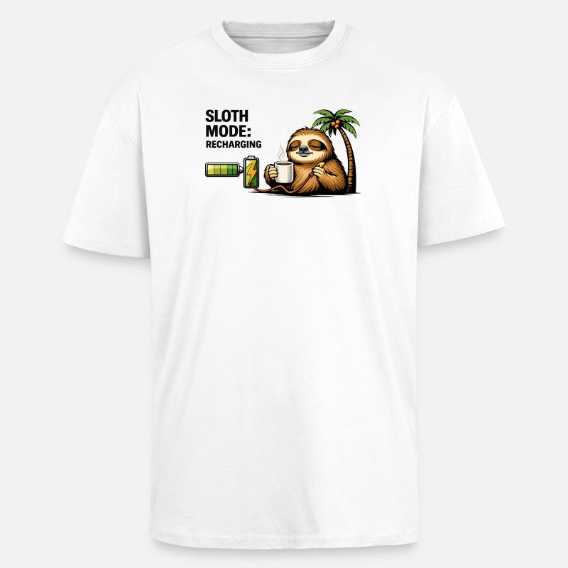Sloth Mode Recharging Coffee - Unisex Oversized Heavyweight T-shirt - white