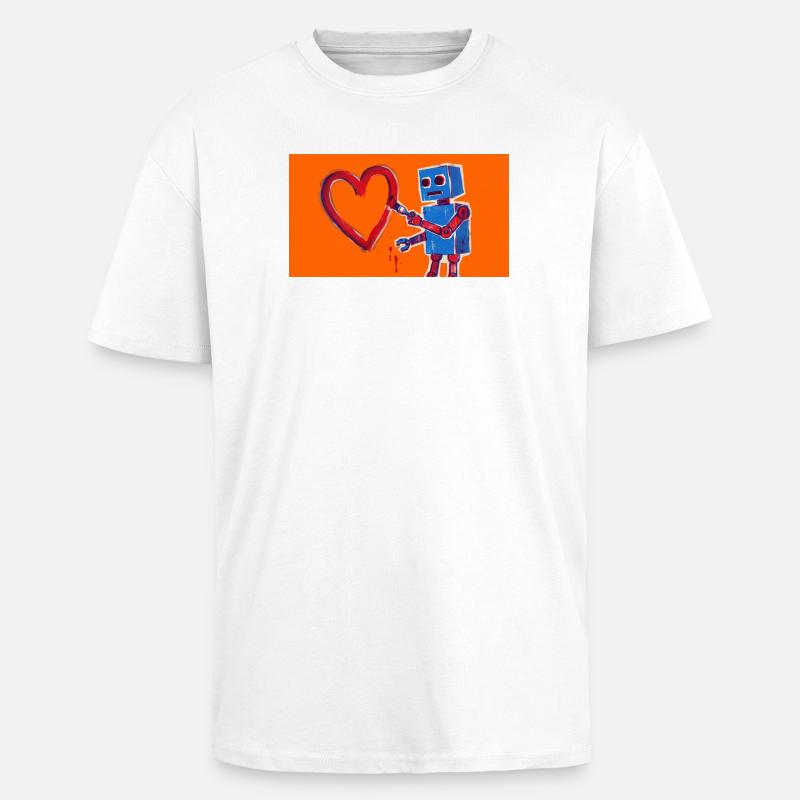 Robotherz auf Neonorange Hintergrund - Oversized Heavyweight Unisex T-Shirt - Weiß