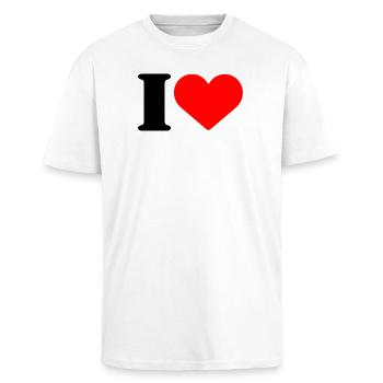 I LOVE - Oversized Heavyweight Unisex T-Shirt - Weiß - Vorne - Alina (178cm) & Michal (187cm)