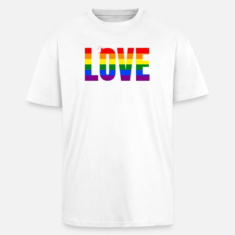 LOVE Rainbow Statement – Bold Equality Message - Unisex Oversized Heavyweight T-shirt - white
