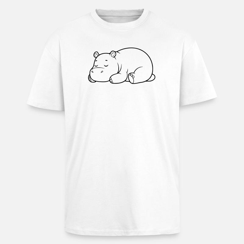 Schlafendes Nilpferd Müde Outline - Oversized Heavyweight Unisex T-Shirt - Weiß