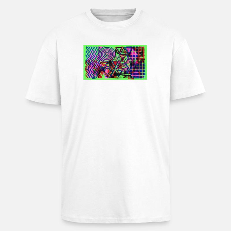Neon Geometry Chaos - Unisex Oversized Heavyweight T-shirt - white