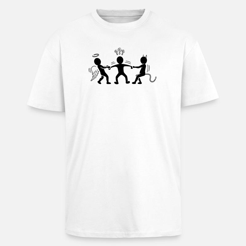 Hin- und hergerissen: Engelchen und Teufelchen - Oversized Heavyweight Unisex T-Shirt - Weiß