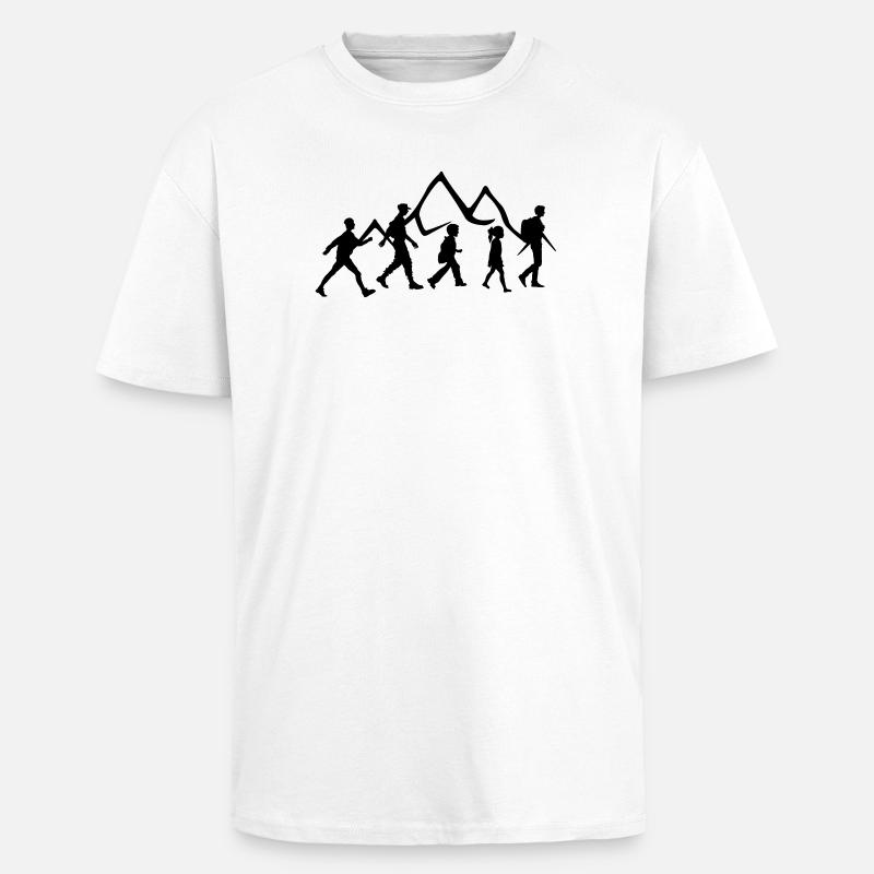 Wandergruppe oder Verein, Familienwanderung im Gebirge - Oversized Heavyweight Unisex T-Shirt - Weiß