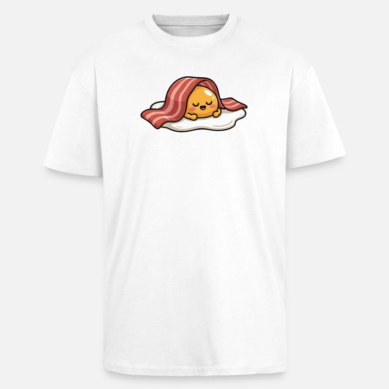 Sleeping Egg with Bacon Cartoon - Oversized Heavyweight Unisex T-Shirt - Weiß