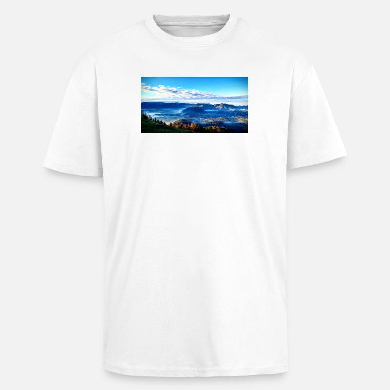 Morgennebel Berglandschaft - Oversized Heavyweight Unisex T-Shirt - Weiß
