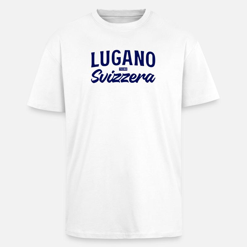 Lugano Svizzera Script Design - T-shirt unisexe oversize épais - blanc