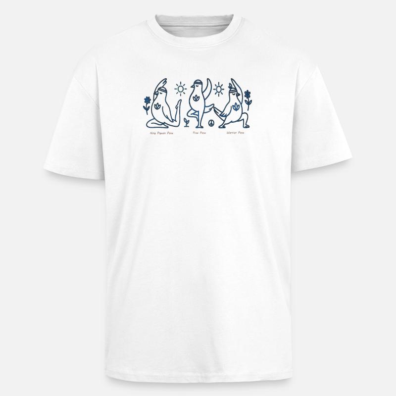 Three Penguins in Yoga Boho Peace - Unisex Oversized Heavyweight T-shirt - white